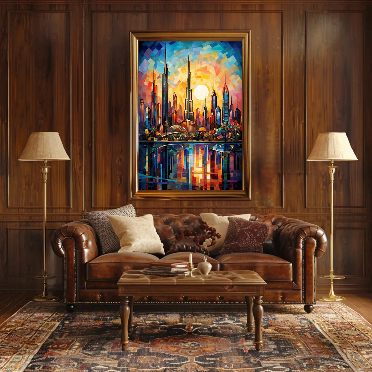Vibrant Mosaic Cityscape Art Poster Celebrates Urban or Cityscape Poster