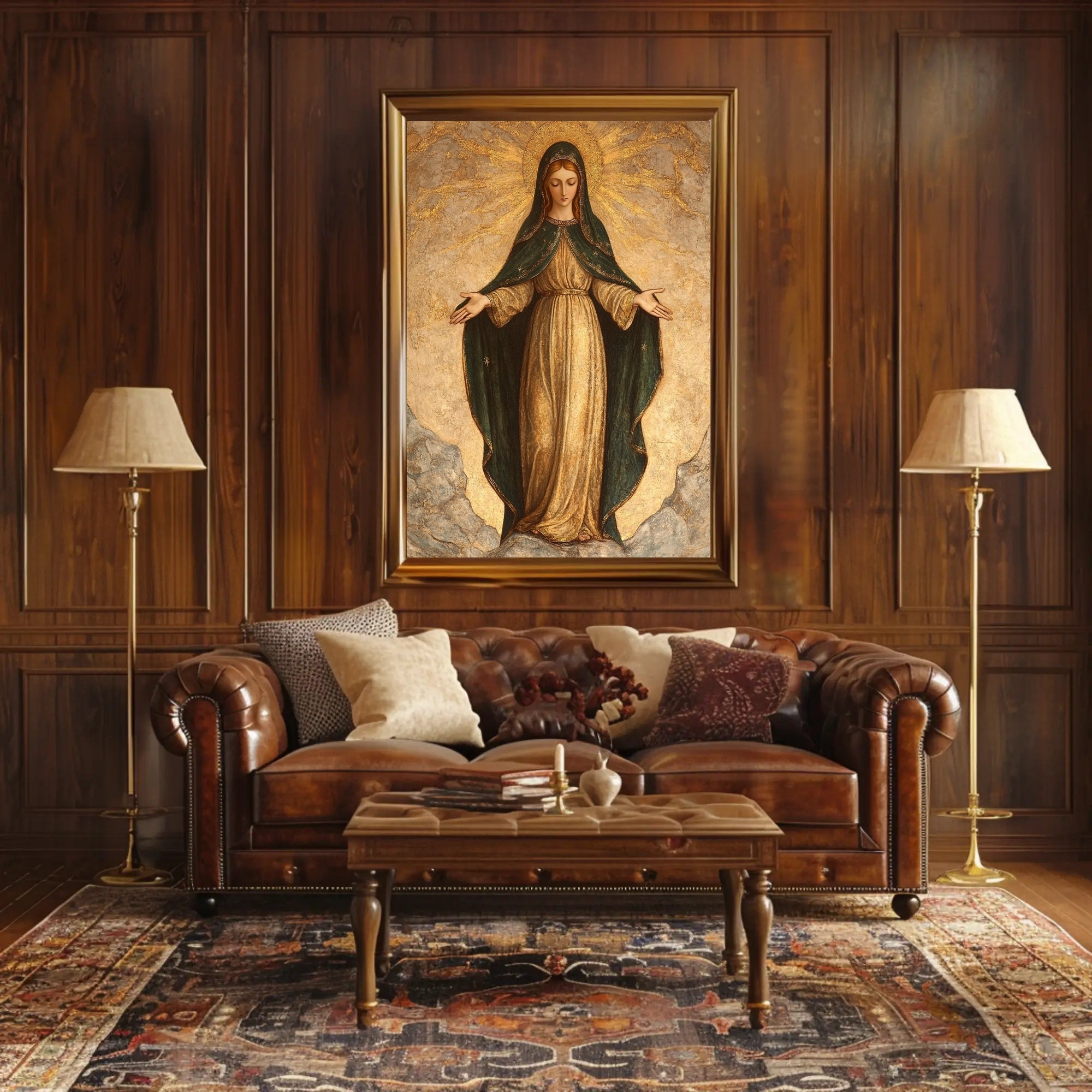 Religious Iconography Poster: Virgin Mary in Golden Aura