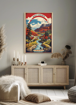 West Virginia Canyon River Mountainscape Vintage Travel Poster