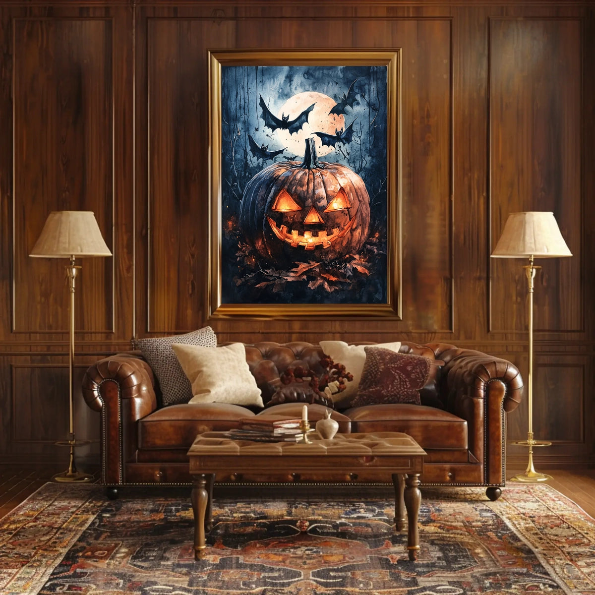 Halloween Night Jack-o'-Lantern and Bats Cultural Poster