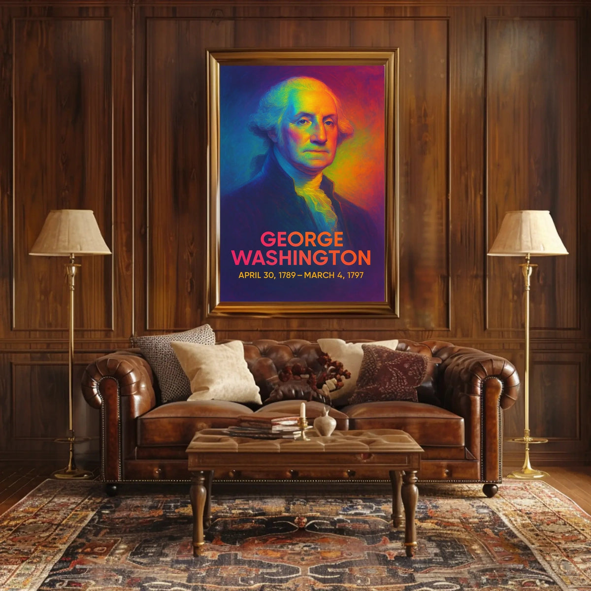 George Washington 1st President of the United States Neon Gradient Overlay Poster