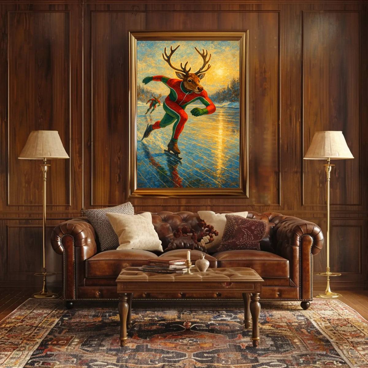 Whimsical Reindeer Skating Winter Wonderland Poster