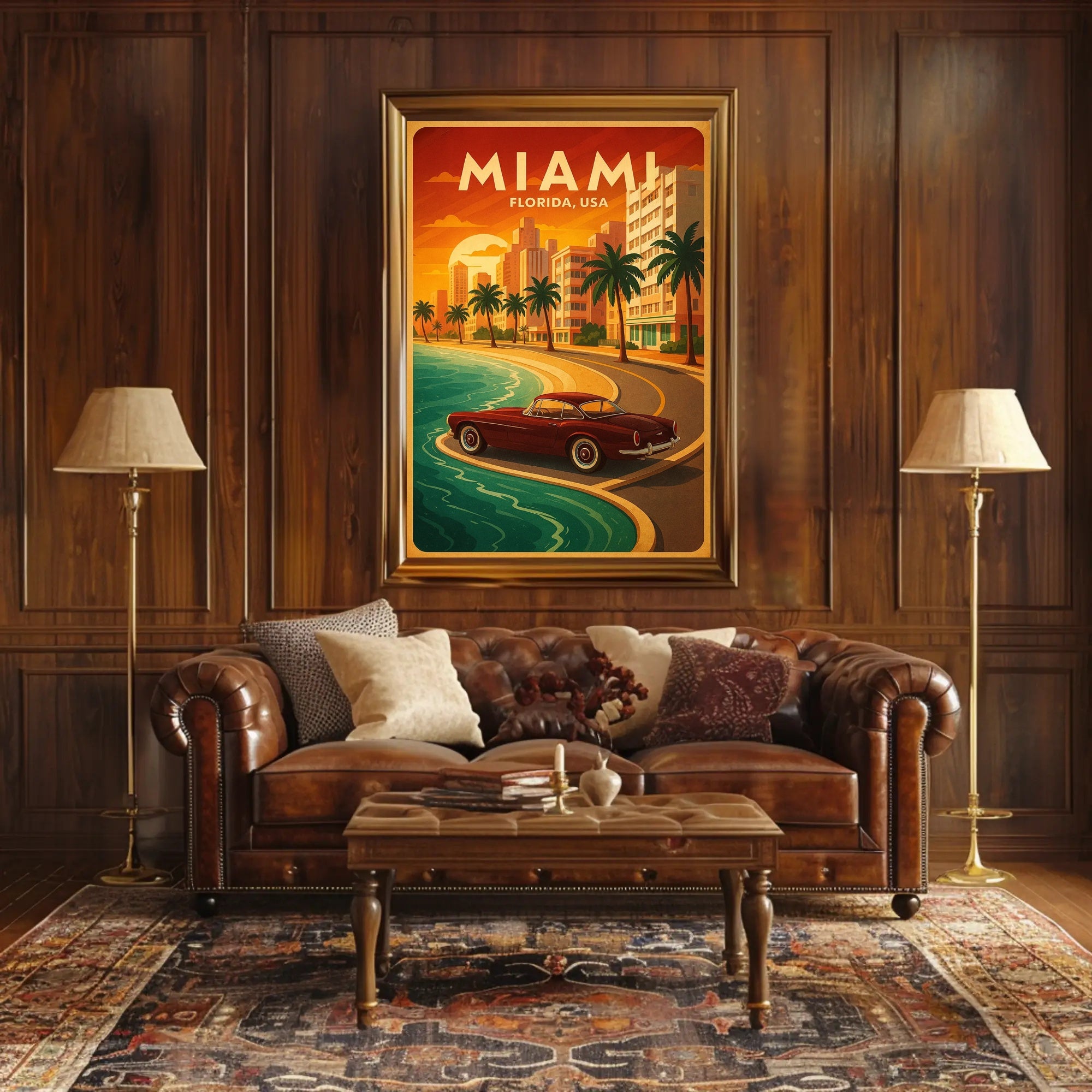 Miami Coastal Drive Vintage Travel Advertisement Poster