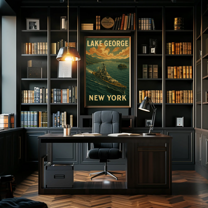 Lake George New York Battleship Scenic Travel Poster