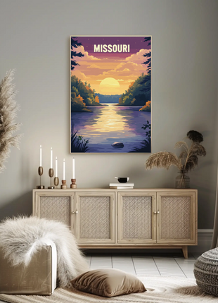 Missouri Vintage Poster - Sunset River Scene
