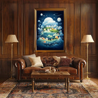Whimsical Nightscape Poster with Dreamy Bear Creatures