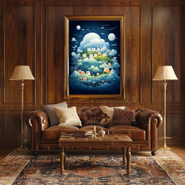 Whimsical Nightscape Poster with Dreamy Bear Creatures