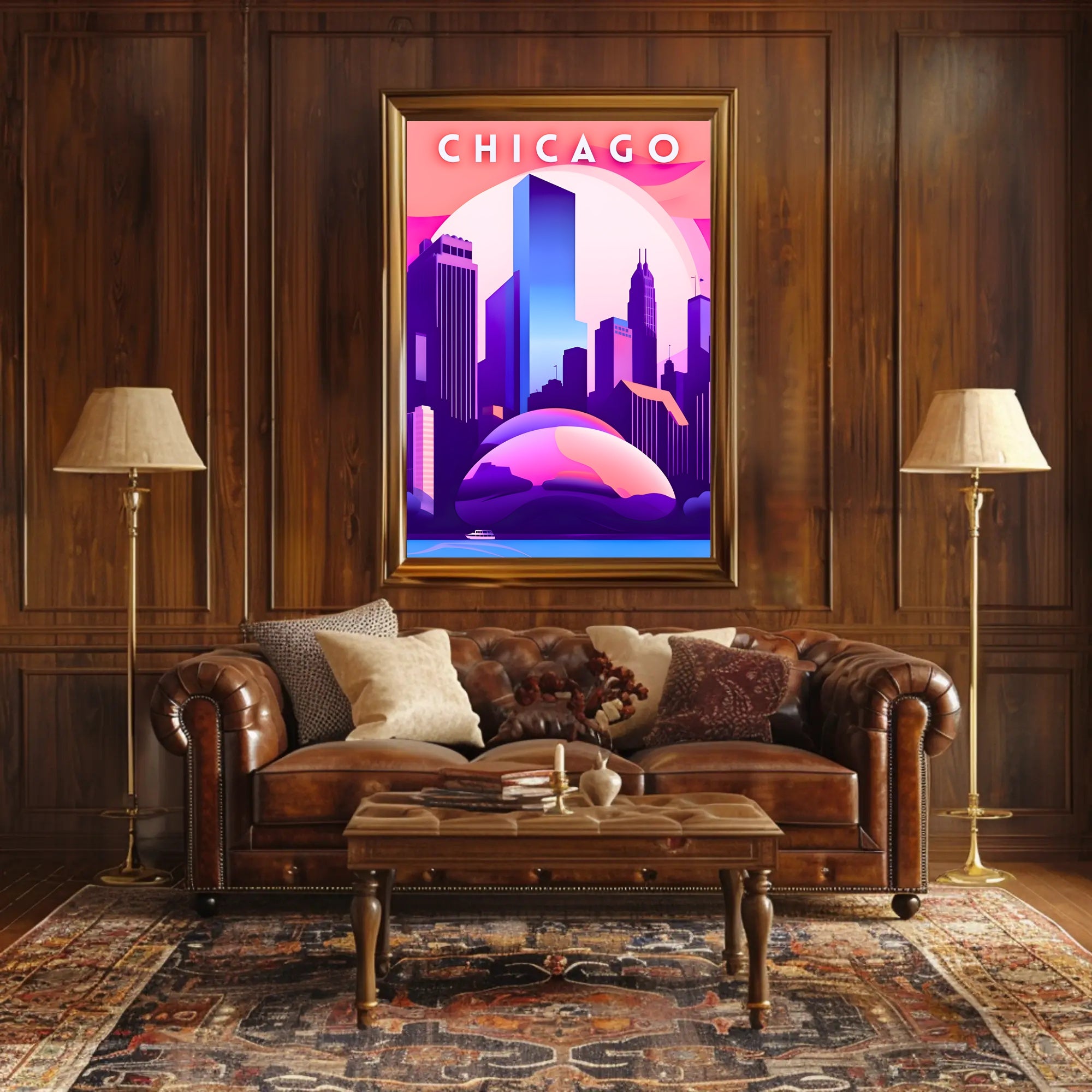 Chicago Skyline at Sunset: Urban Cityscape Poster