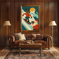 Holiday Adventure Snowboarding Reindeer Poster