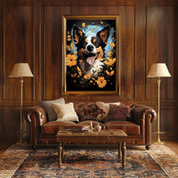 Joyful Dog and Flowers Nature Art Poster