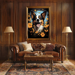 Joyful Dog and Flowers Nature Art Poster