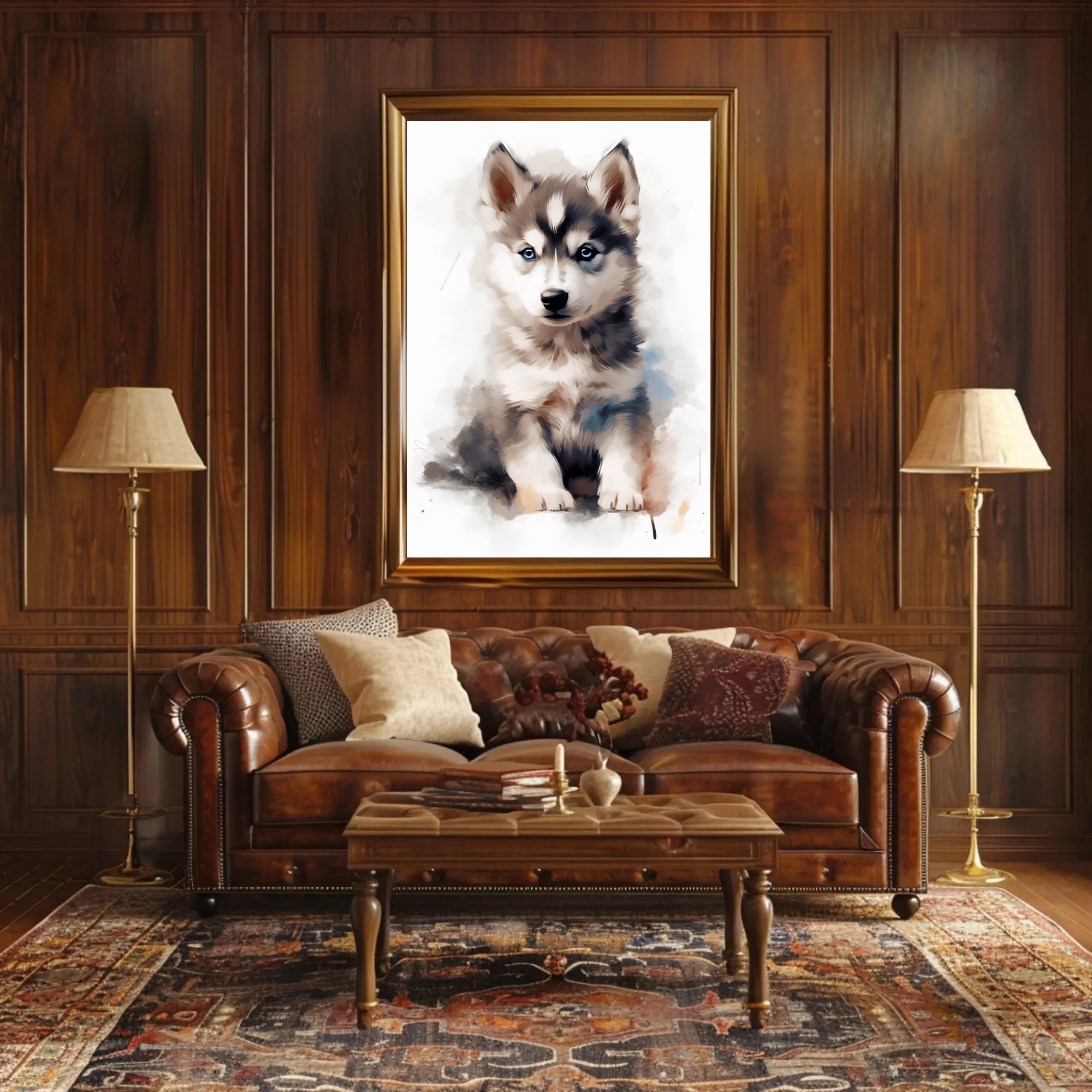 Husky Puppy Watercolor Portrait Poster Print