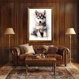 Husky Puppy Watercolor Portrait Poster Print