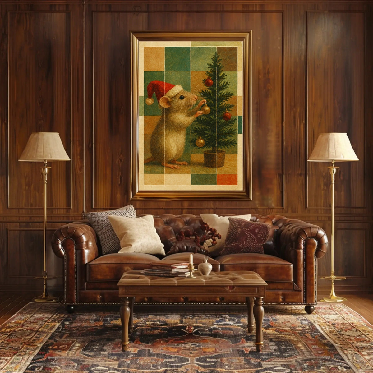 Festive Mouse and Christmas Tree Poster