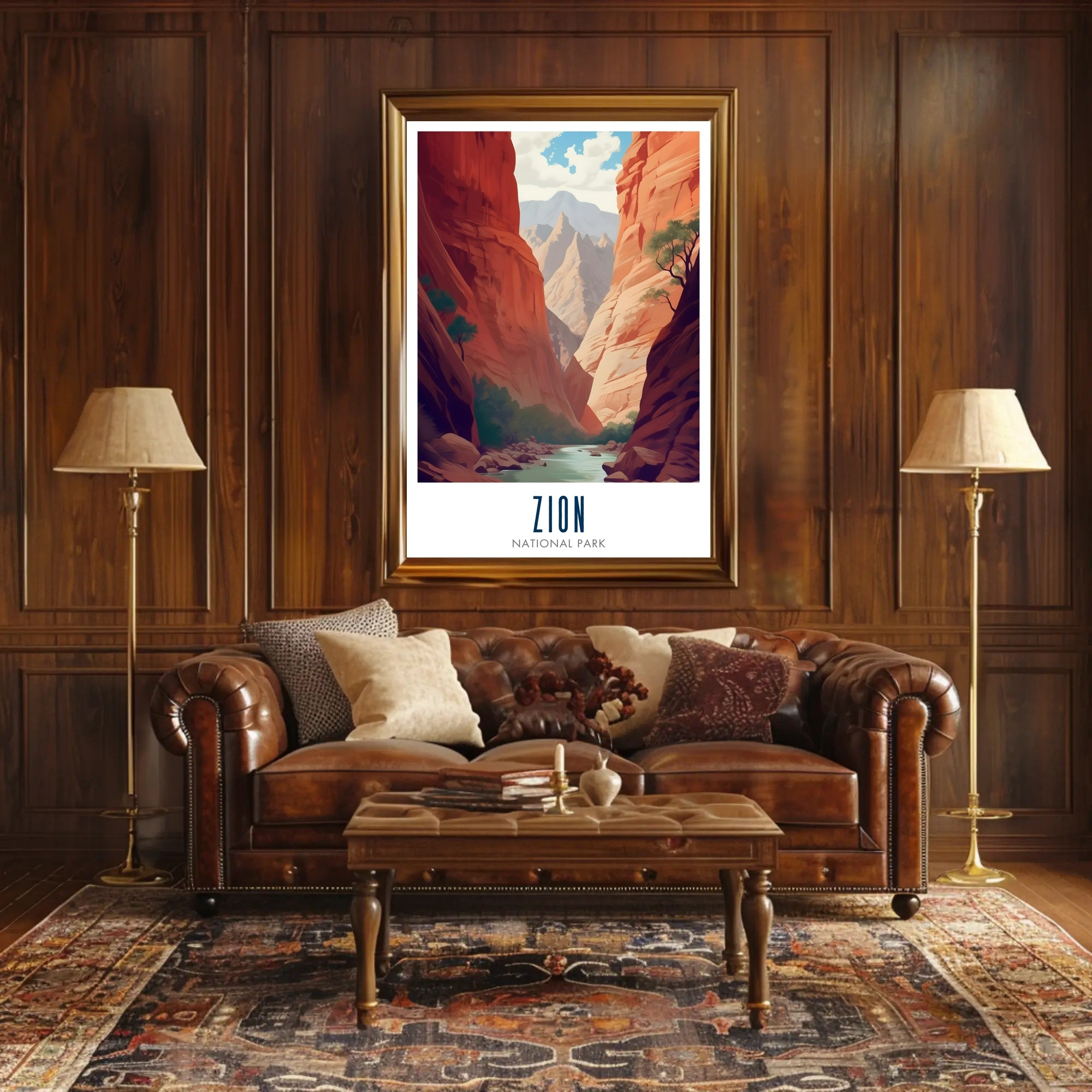 Zion National Park Travel Poster Vintage Canyon Print