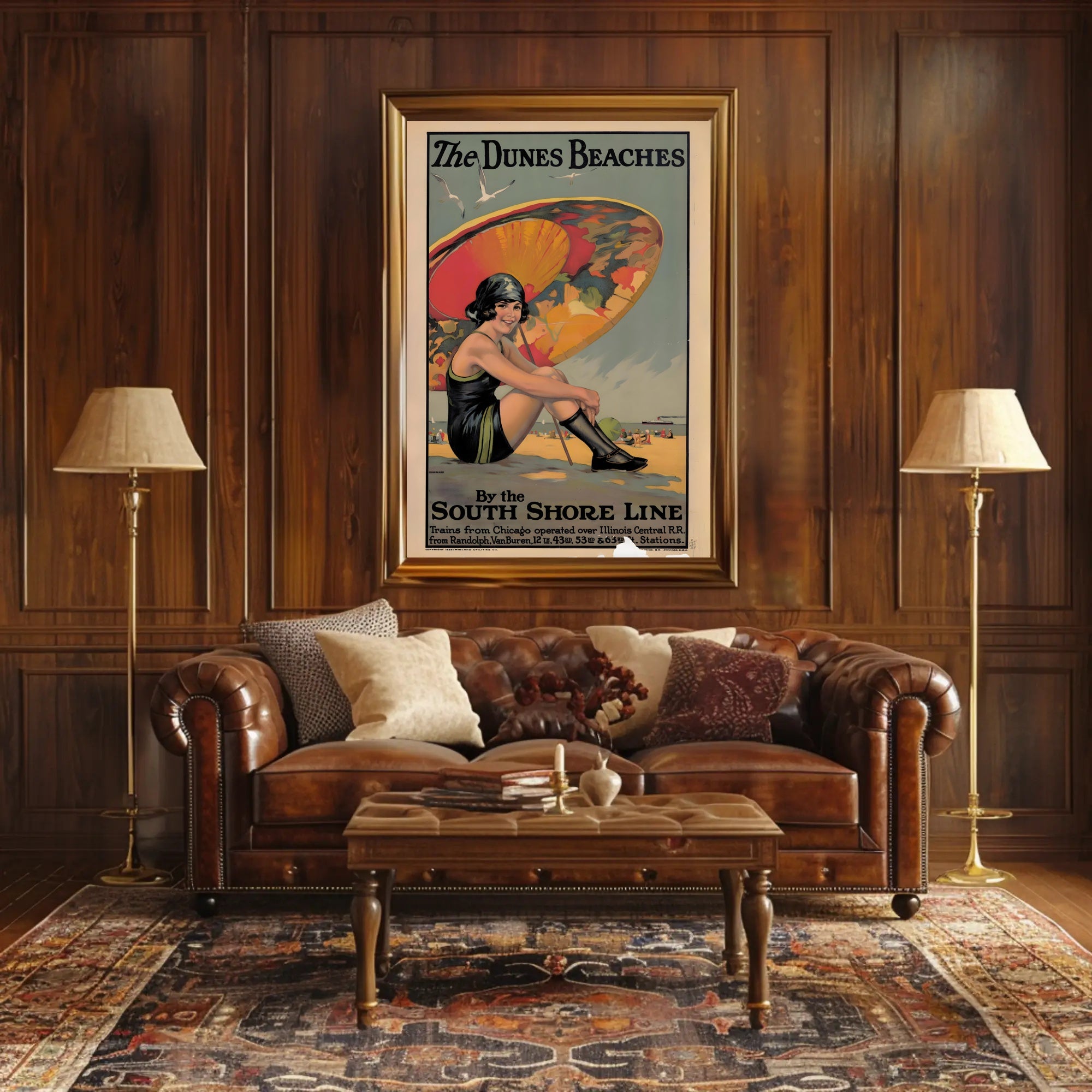 The Dunes Beaches Vintage Train Travel Poster