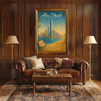 Abu Dhabi Cityscape with Camels Travel Poster