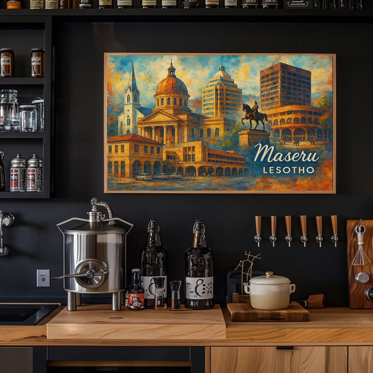 Maseru Skyline Wanderlust Vibrant Cityscape Digital Poster