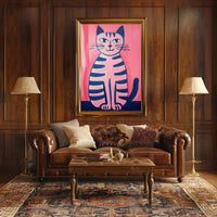 Pink Cat Poster Whimsical Art Print Wall Decor