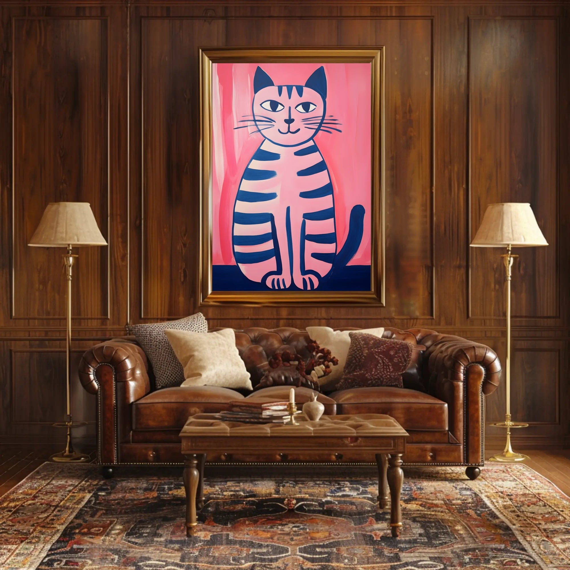 Pink Cat Poster Whimsical Art Print Wall Decor