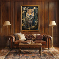 Majestic Wolf with Flowers Art Nouveau Animal Poster