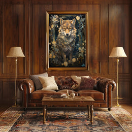 Majestic Wolf with Flowers Art Nouveau Animal Poster