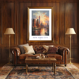 New York City Sunset Skyline Urban or Cityscape Poster PosterGoat