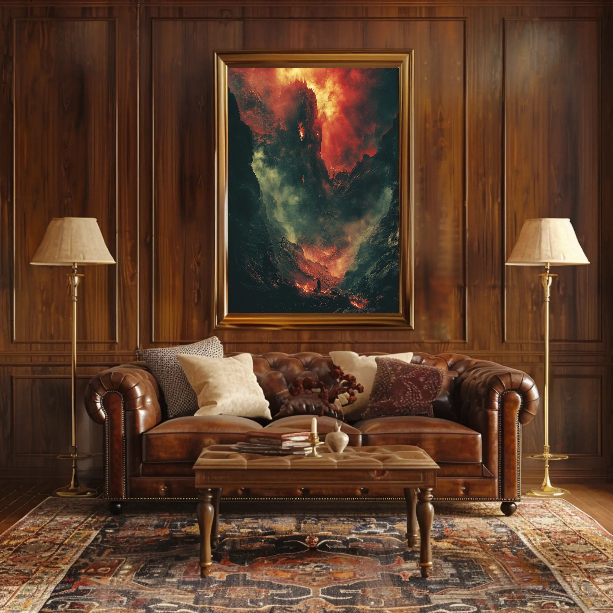 Epic Fiery Landscape Adventure in Fantasy or Mythology Poster PosterGoat