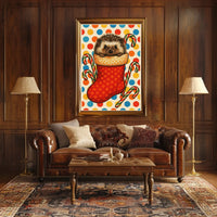 Festive Hedgehog In A Stocking Woodland Animals Holiday Wall Art For Christmas Decor Poster