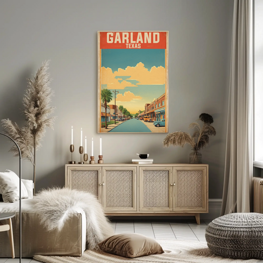 Garland Texas Main Street Retro Sunset Vintage Travel Poster