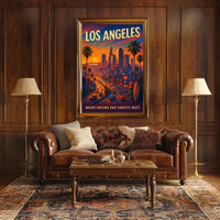 Los Angeles Dreamscape Vintage Sunset Art Poster