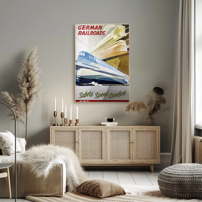 German Railroads Vintage Poster Speed Comfort