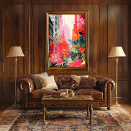 Urban Nature Fusion: Vibrant Cityscape Meets Botanical Wonderland Poster