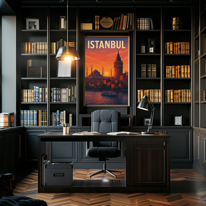 Istanbul Sunset Skyline Travel Poster