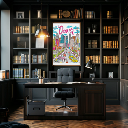 Denver Colorado Cityscape Mountain Backdrop Travel Poster