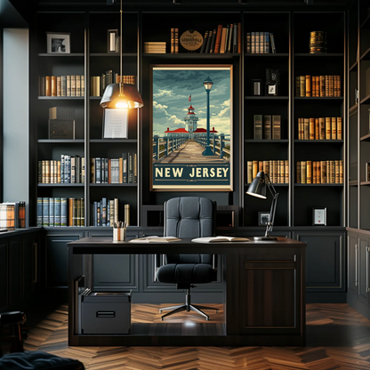 New Jersey Boardwalk Lighthouse Travel Poster