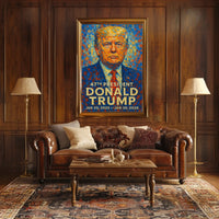 Donald Trump Visionary Leadership Portrait Bold Patriotic Impressionism Mosaic Style Poster