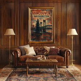 Vintage Vancouver Bridge Rustic Travel Poster