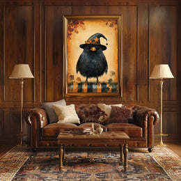 Black Bird Witch Halloween Autumn Whimsical Poster