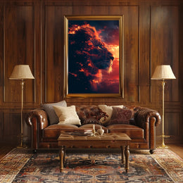 Majestic Lion Fire Art: Surreal Power Poster