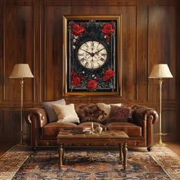Vintage Clock with Roses in Artistic, Heritage Poster