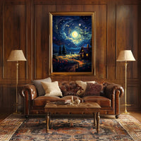 Starry Night Cottage Poster