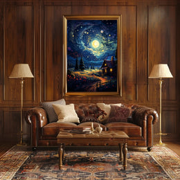 Starry Night Cottage Poster