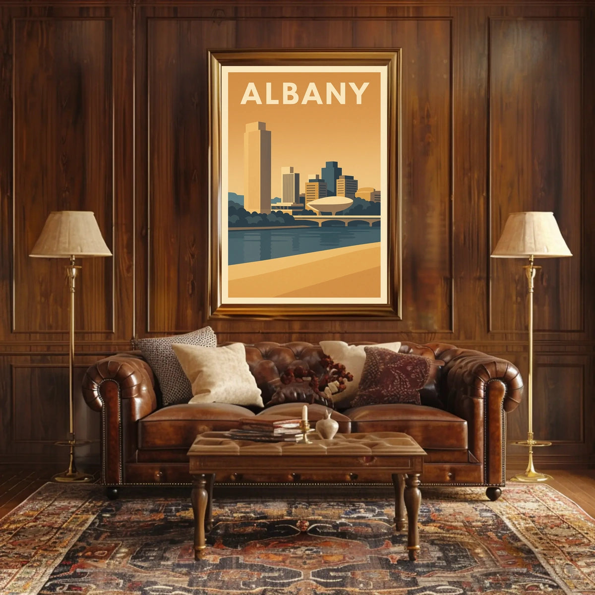 Albany Skyline Cityscape View Poster Vintage Wall Art