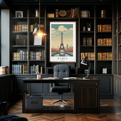 Paris France Eiffel Tower Autumn Skyline Travel Poster