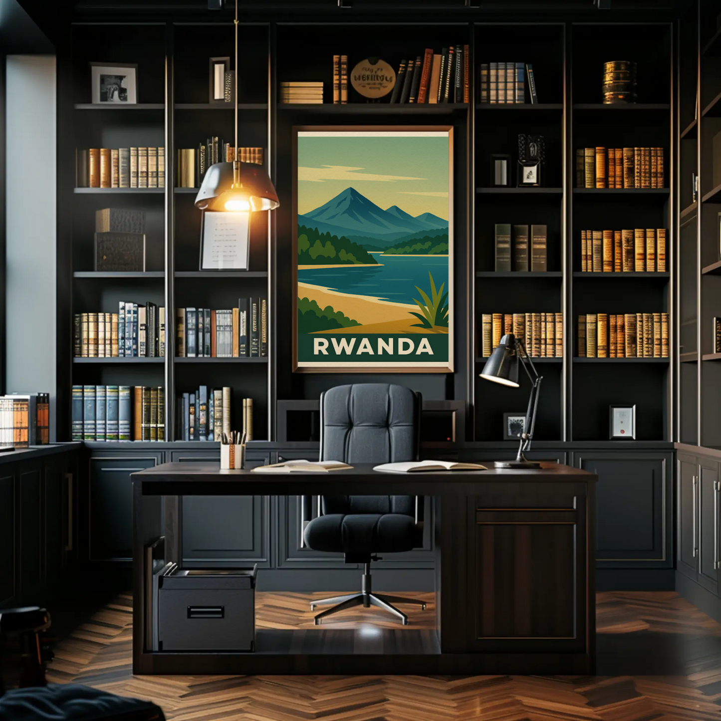 Rwanda Lake and Mountains Modern Poster Travel