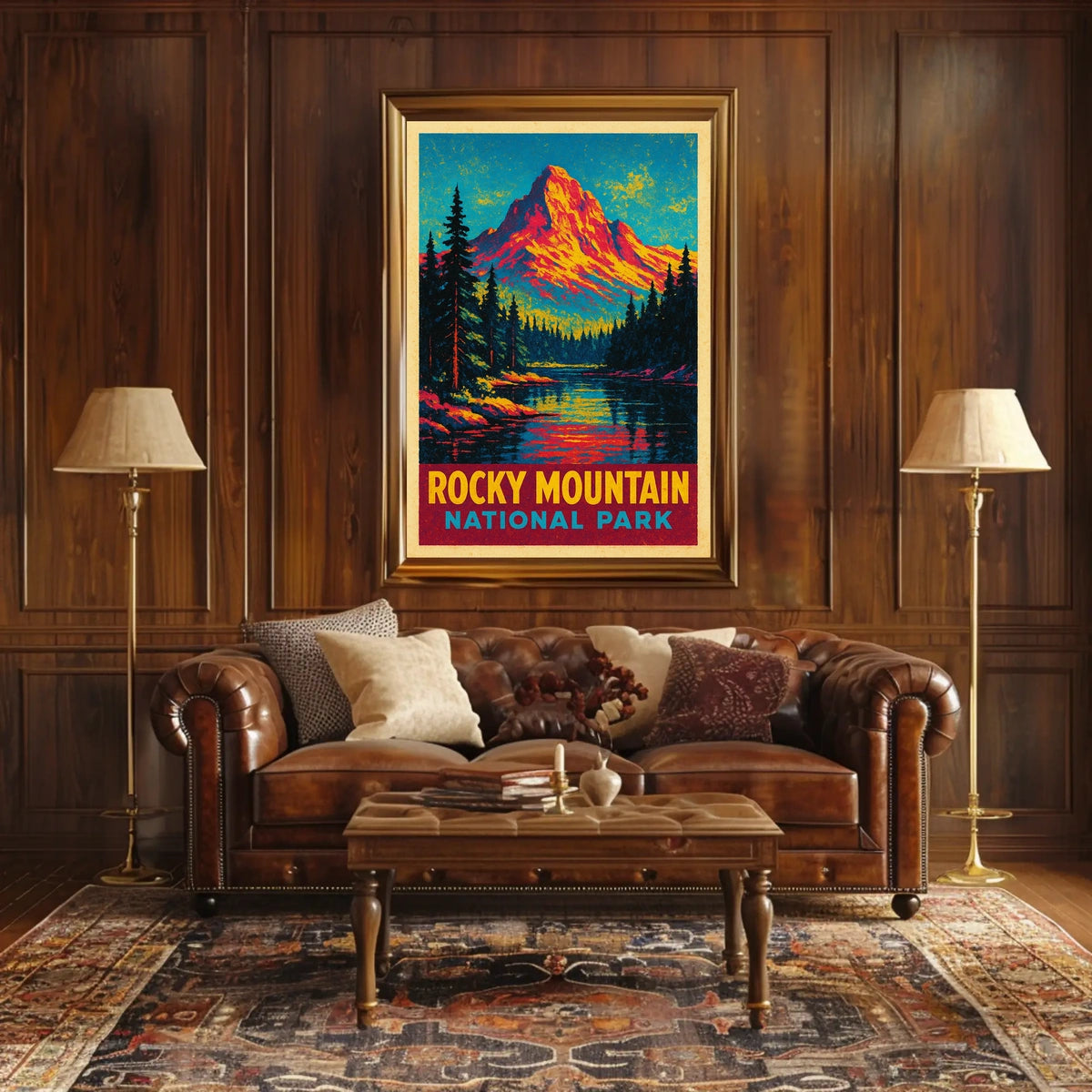 Rocky Mountain Sunrise Vintage Travel Retro Mid Century Scenic Landscape Collector Poster