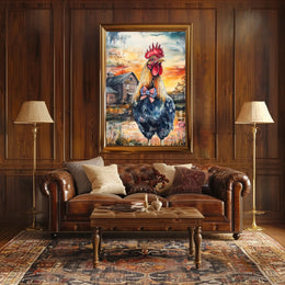 rooster crowing proudly at sunrise Poster