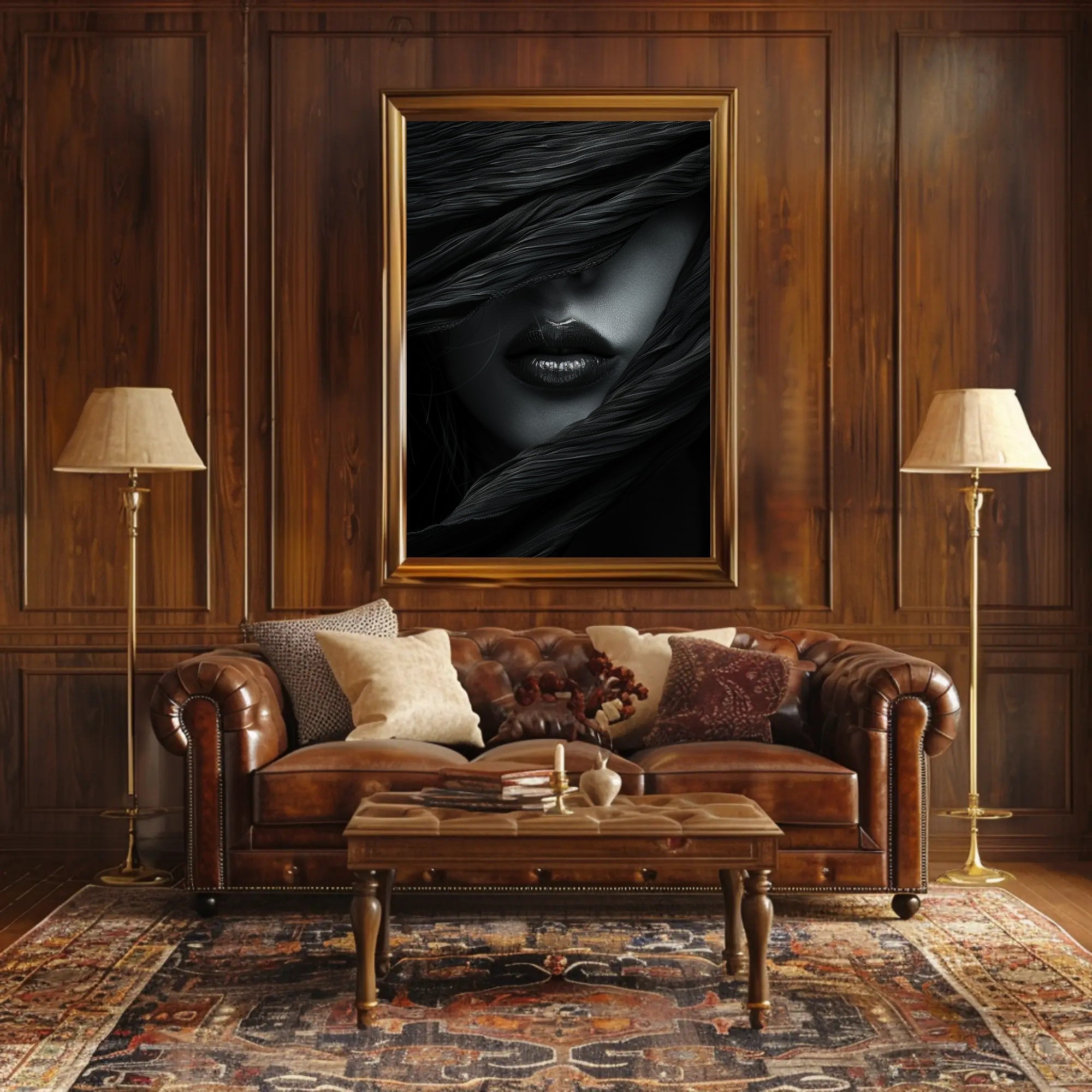 Sultry Enigma Monochrome Art Print - Artistic Poster PosterGoat