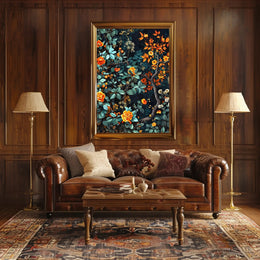 Lush Autumn Botanical Scene with Modern Artistic Poster